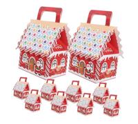PRETYZOOM 10pcs Christmas Candy Boxes with Handle Large Red Treat Boxes for Holiday Party Favors Portable Paper Packaging for Cookies Chocolates and Xmas Goodies