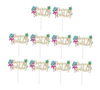 PRETYZOOM 10pcs Hawaiian Tropical Cake Toppers with Flamingo and Pineapple Designs Vibrant Birthday Cupcake Decorations for Beach Theme Parties Poolside and Surfing Celebration Supplies