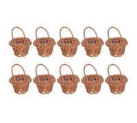 PRETYZOOM 10pcs Mini Woven Basket with Portable Handle Design, Plastic Rustic Small Storage Baskets for Small Plants and Keys, for Bedrooms and Photography Scenes