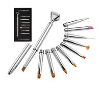 PRETYZOOM 10pcs Nail Art Brushes Set for Nail Painting with Metal Long Handle and Dotting Features Silver Color