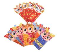 PRETYZOOM 12pcs Chinese Year Red Envelopes Dragon Pattern Money Bags Light Coated Paper Cartoon Style Easy Seal Red Pockets for Spring Festival Celebration Giving