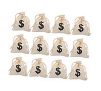 PRETYZOOM 12Pcs Drawstring Money Bags with Sign Cotton Linen Pouch 12X16Cm for Coin Storage Party Favor Pouches