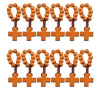 PRETYZOOM 12pcs Lightweight Brown Wood Rosary Finger Rings with Cross Pendant, Fade-proof Material, Elegant Design for Funeral Favors and Wedding Favors, Stylish Catholic Prayer Accessories
