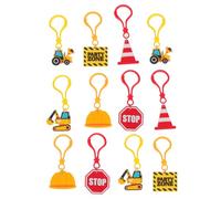 PRETYZOOM 12pcs Plastic Construction Keychains for Birthday Party Favors Mini Engineering Vehicle and Building Tool Key Rings Lightweight Party Accessories for Boys