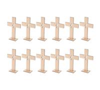 PRETYZOOM 12Pcs Rustic Wooden Cross Desktop Decorations with Stand, Wooden Cross Cutouts for Crafts and Christian Baptism, Tabletop Ornaments for Wedding and Home Decor
