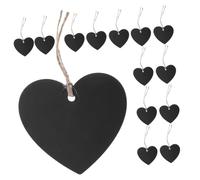 PRETYZOOM 15pcs Wooden Hanging Chalkboard Tags Heart Shaped Mini Chalkboard Labels Rustic Romantic Black Reusable Easy to Clean for Schools and Shops