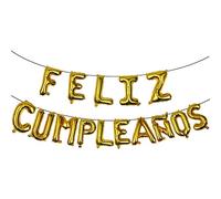 PRETYZOOM 16 Feliz Cumpleanos Balloon Set Golden Letter Balloons Aluminium Foil Balloon Banner Kit Spanish Birthday Party Decoration Set