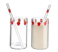 PRETYZOOM 2 Pack Large Strawberry Print Milk Cups Glass Milk Mug Decorative Glass Tea Cups for Hot Drinks Random Style