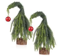 PRETYZOOM 2 Pcs Mini Tabletop Christmas Tree Small PE Pine Needle Trees with Weighted Wooden Base Space Saving Holiday Decorations for Indoor Desk and Home Festive Display