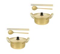 PRETYZOOM 2 Sets Korean Ramen Pot Non Stick Aluminum Noodle Cooking Pan Multi Purpose Lightweight Kitchen Cookware with Gold Chopsticks and Spoon for Soup and Instant Ramen