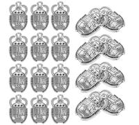 PRETYZOOM 20 Pcs Vintage Egyptian Sacred Beetle Charms with Crystal Inlay for Jewelry Making DIY Necklace and Bracelet Pendants Silver Tone Beetle Connectors for Crafting Lucky Protective