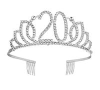 PRETYZOOM 20th Birthday Crown Party Tiara Headband Rhinestone Princess Headwear Queen Headpiece Number 20 Topper Decoration (Silver 20)