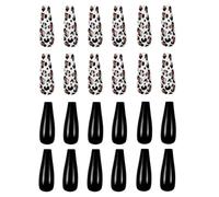PRETYZOOM 24pcs Black Pattern Long Coffin Press Nails for Women Abs Fancy False Nails Full Cover Easy DIY for Party and Night Club