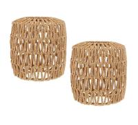 PRETYZOOM 2pcs Artificial Rattan Lampshade Woven Pendant Lamp Shade Cover in Khaki Rope and Iron Material, Environmentally Friendly and Fade Resistant, for Cafe Or Club Rustic Lighting