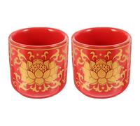 PRETYZOOM 2pcs Ceramic Offering Cups Finely Polished Edges for Buddha Worship and Temple Use, round Red Decorative Water Supply Containers for Ritual Bowls and Spiritual Offerings