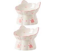 PRETYZOOM 2pcs Ceramic Pet Feeder Cat Feeding Bowl Nonslip Smooth Surface round Cat Ear Shape Elevated Design for Daily Feeding at Home