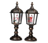 PRETYZOOM 2pcs Christmas Lighted Lantern Resin Musical Snow Globe Ornaments with USB Battery Power Festive Glowing Snowman Elderly Designs Holiday Table Centerpiece Decor with Classic Tunes