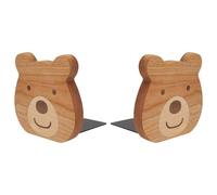 PRETYZOOM 2pcs Creative Bear Shaped Wooden Bookends with Simple Structure and Metal Support, Decorative Book Stand Holds Large and Heavy Books for Bookstore or Study Room