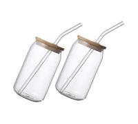 PRETYZOOM 2pcs Glass Drinkware with Lids and Straws Multipurpose Cold Beverage Cups for Juice Milk Tea Tea Water Containers with Cover Housewarming