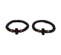 PRETYZOOM 2pcs Handmade Christian Prayer Rope Bracelet with Natural Wood Beads and Cross, Seamless Feel, Enhances Concentration, Aesthetic Design for Special Events and Daily Wear