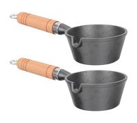 PRETYZOOM 2pcs Mini Cast Iron Saucepan with Wood Handle for Heating and Melting Butter Or Candy, Small Milk Warmer Pot for Home Kitchen Cooking and Baking