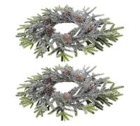 PRETYZOOM 2pcs Mini Christmas Candle Wreath with Artificial Pine Needles and Red Berries, Sturdy Plastic Ring for Windowsills and Holiday Table Centerpieces, Creating a Festive Winter Forest