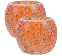 PRETYZOOM 2pcs Orange Glass Candle Holders Mosaic Tea Light Candle Holder Set for Dining Room Table Centerpiece, Decorative and Creates Relaxing Romantic Atmosphere