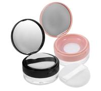 PRETYZOOM 2pcs Portable Makeup Powder Box with Mirror, Loose Powder Container for Travel and Home, Pink and Black Refillable Cosmetic Storage Cases