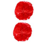 PRETYZOOM 2pcs Red Cheerleader Pom Poms with Matte Finish and Enlarged Finger Rings, Plastic Dance Flower Balls for Sports Game Cheerleading Squad Accessories
