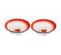 PRETYZOOM 2Pcs Retro Red Floral Enameled Soup Basins Thick Household Bowls Multi-Functional for Serving Hot Food Washing Fruits Vegetables Suitable for Home and Restaurant Use