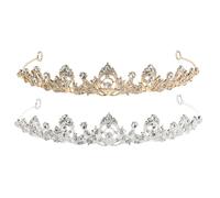 PRETYZOOM 2Pcs Rhinestone Bridal Crowns for Women, Silver and Gold Wedding Headpieces with White Crystals, Vintage Style Tiara Hair Accessories for Brides and Special Occasions