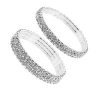 PRETYZOOM 2pcs Silver Rhinestone Bracelets for Women, Comfortable Fit Alloy Stretch Bangles, Sparkly Stackable Jewellery for Prom Nights and Graduation Ceremony