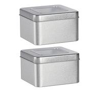 PRETYZOOM 2pcs Storage Box with Lid Tinplate Jewellery Box with Window for Erasers and Small Items Smooth Surface Silver