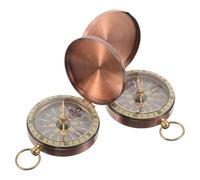PRETYZOOM 2pcs Vintage Copper Flip Cover Compass Pocket Watch, Lightweight Metal Navigation Gear for Hiking, Camping, Outdoor Orienteering Tools