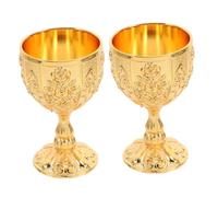 PRETYZOOM 2pcs Vintage European Style Sacred Chalice Goblet Embossed Gold Wine Cups for Medieval Wedding Renaissance Party Whiskey and Decorative Centerpiece