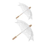 PRETYZOOM 2pcs Wedding Bridal Umbrella Prop Multi-functional Ergonomic Handle Lace Cotton Cloth Wood Classic Romantic White for Wedding Party and Tea Parties