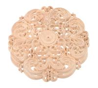 PRETYZOOM 2pcs Wood Carved Round Appliques Unpainted Hollow Design Wooden Onlay Decals for Furniture Door Cabinet DIY Home Decor