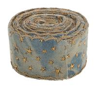 PRETYZOOM 3.8Cm Wide Retro Polyester Ribbon with 3D Star Pattern, Denim Trim 4-Yard Roll for DIY Sewing and Wrapping Projects