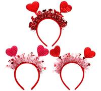 PRETYZOOM 3 Pcs Valentine's Day Heart Headbands Lightweight Cupid Headpieces for Women Comfortable Fit with Red Pink Heart Shapes for Parties Photo Booths Romantic Celebrations