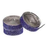 PRETYZOOM 3 Rolls Blue Self-Adhesive Rhinestone Ribbon for Clothing Crafts with Hot Melt Design, Wear-Resistant Glass Trim for Decorations and DIY Rhinestone Craft