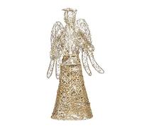 PRETYZOOM 30cm Light-Up Angel Tree Topper, Glittering Gold LED Christmas Tree Angel for Elegant Holiday Decor, Battery Operated
