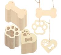PRETYZOOM 34Pcs Heart-Shaped Animal Paw and Dog Bone Wooden Tags with Holes, DIY Hand-Painted Wood Adornments Set with 10M Natural Jute Rope for Crafting and Decorative Packing