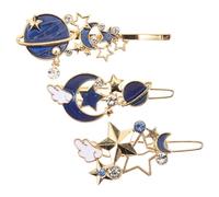 PRETYZOOM 3pcs Blue Geometric Hair Pins Moon and Star Shapes, Alloy and Rhinestone Decorative Side Hair Clips for Girls, Match Hairstyles, for Parties and Special Occasions