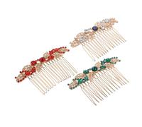PRETYZOOM 3pcs Bridal Hair Combs Metal Flower Side Clips with White Red Green Rhinestones Decorative Wedding Hair Accessories for Brides Bridesmaids Women Elegant Styling