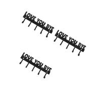 PRETYZOOM 3pcs Love You Bye Wall Mounted Key Holder Rack with 5 Hooks | Rustic Iron Metal, Black Finish, Screws Hardware Included, for Front Door Entrance and Kitchen