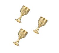 PRETYZOOM 3pcs Vintage Copper Goblet Metal Whiskey Cup with Flower Engraved Antique Chalice Design Compact High-stem Drinking Cups for Wine Liquor Rituals and Home Decor