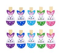 Pretyzoom 40 pieces rabbit clothes pegs memo memo memo memo holder mini coloured wooden clothes pegs craft photo clips Easter bunny eggs ornaments (random colour)