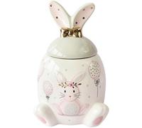PRETYZOOM 420ml Ceramic Bunny Storage Jar with Lid for Tea Bags and Rice, Elegant White Porcelain Canister for Pantry Shelf Or Counter, Keeping Foods Fresh