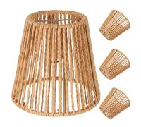 PRETYZOOM 4pcs Boho Handwoven Simulation Rattan Lamp Shades, Khaki Paper Rope Ceiling Light Covers for Bedroom and Living Room, Emit Soft Ambient Lighting, Rustic Minimalist Pendant Lamp