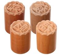 PRETYZOOM 4pcs Cookie Stamp Cake DIY Press Stamper Wood Manual Pattern Maker for Moon Cake Baking, Creative Pattern Baking Tool